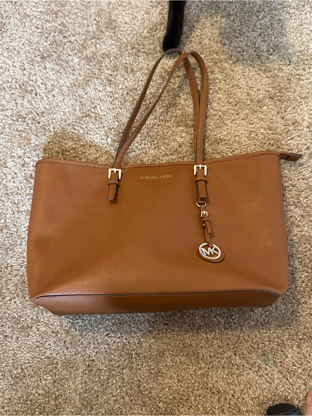 Michael Kors Tan Leather Tote with Signature MK Charm